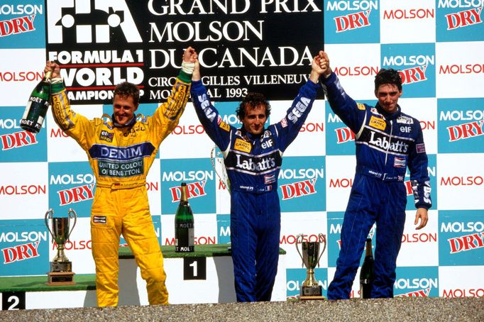 F1 1993, VC Kanady:  Michael Schumacher, Benetton; Alain Prost, Williams a Damon Hill, Williams
