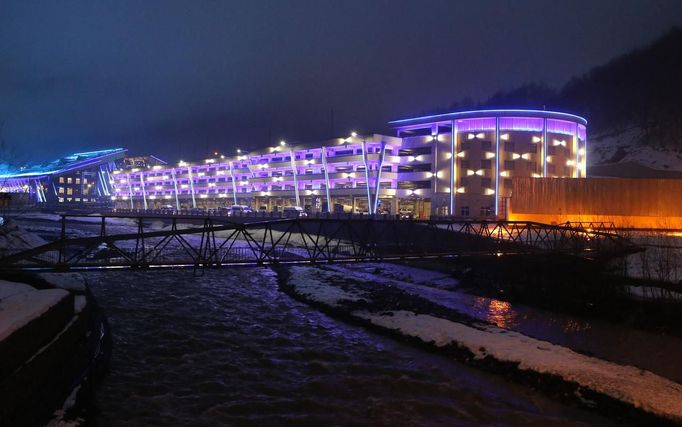 The view of the Laura Biathlon and Ski Complex in Krasnaya Polyana near Sochi, January 22, 2014.