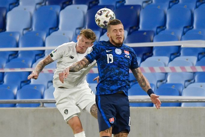 Juraj Kucka in action with Republic of Ireland’s James McClean