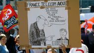 Demonstrace v Lyonu: "France Telecom uznává: chceme, abys pracoval do smrti, ne abys páchal sebevraždu."