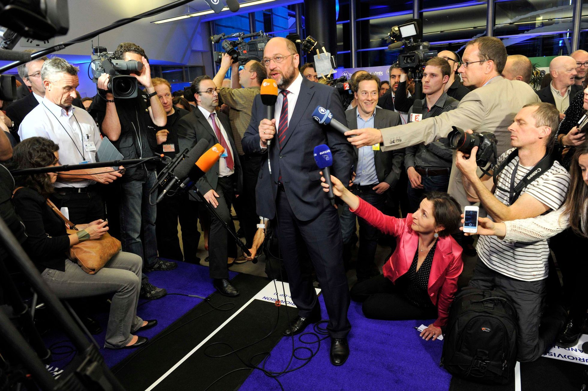 Schultz speaks on provisional results for the European Parliament elections at the European Parliament in Brussels