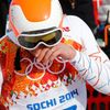 Bode Miller pláče v mixzóněine skiing Super-G competition during the 2014 Sochi Winter Olympics at the Rosa Khutor Alpine Center