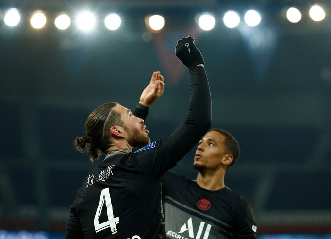 Soccer Football - Ligue 1 - Paris St Germain v Stade de Reims - Parc des Princes, Paris, France - January 23, 2022 Paris St Germain's Sergio Ramos celebrates scoring thei