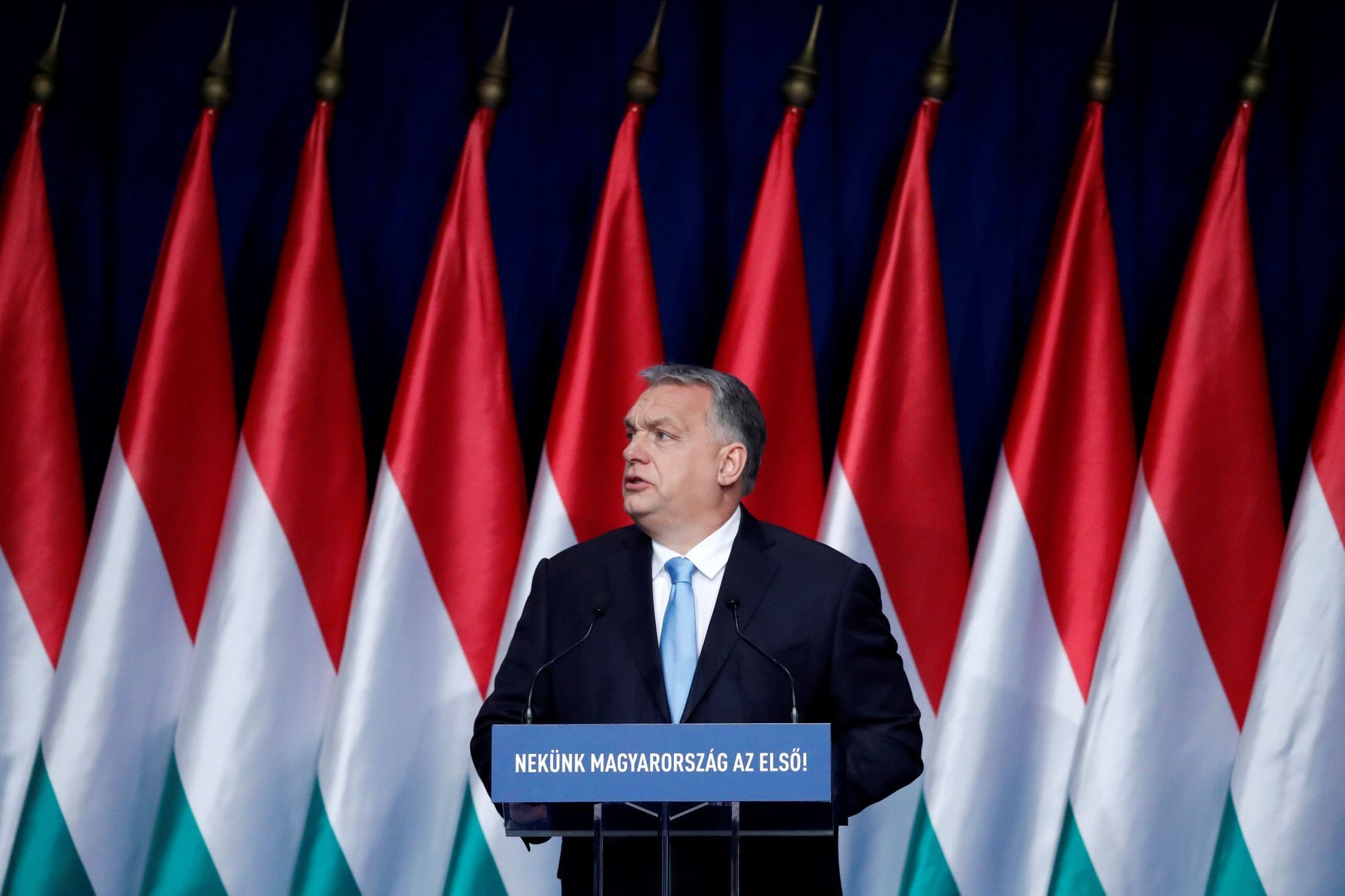 Maďarský premiér Viktor Orbán během výročního projevu o stavu země.