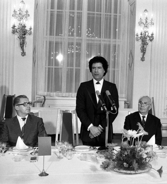Muammar Kaddáfí, Lubomír Štrougal a Gustáv Husák 1982