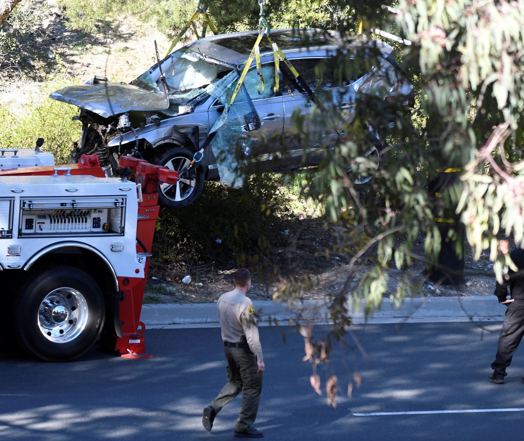 Zničené auto Tigera Woodse po havárii v Los Angeles