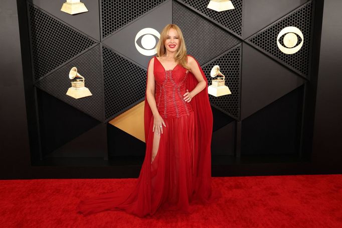 Zpěvačka Kylie Minogue na předávání cen Grammy.