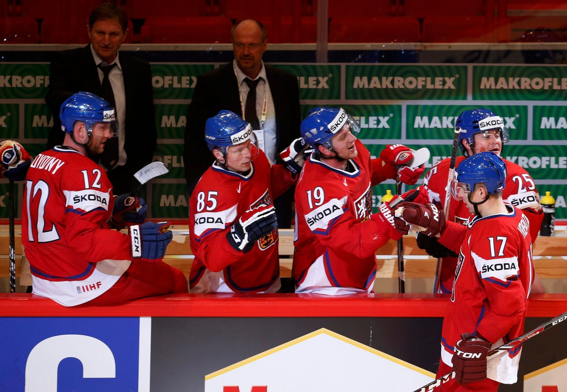 MS v hokeji 2013, Česko - Bělorusko: Radim Vrbata (17) slaví gól na 2:0