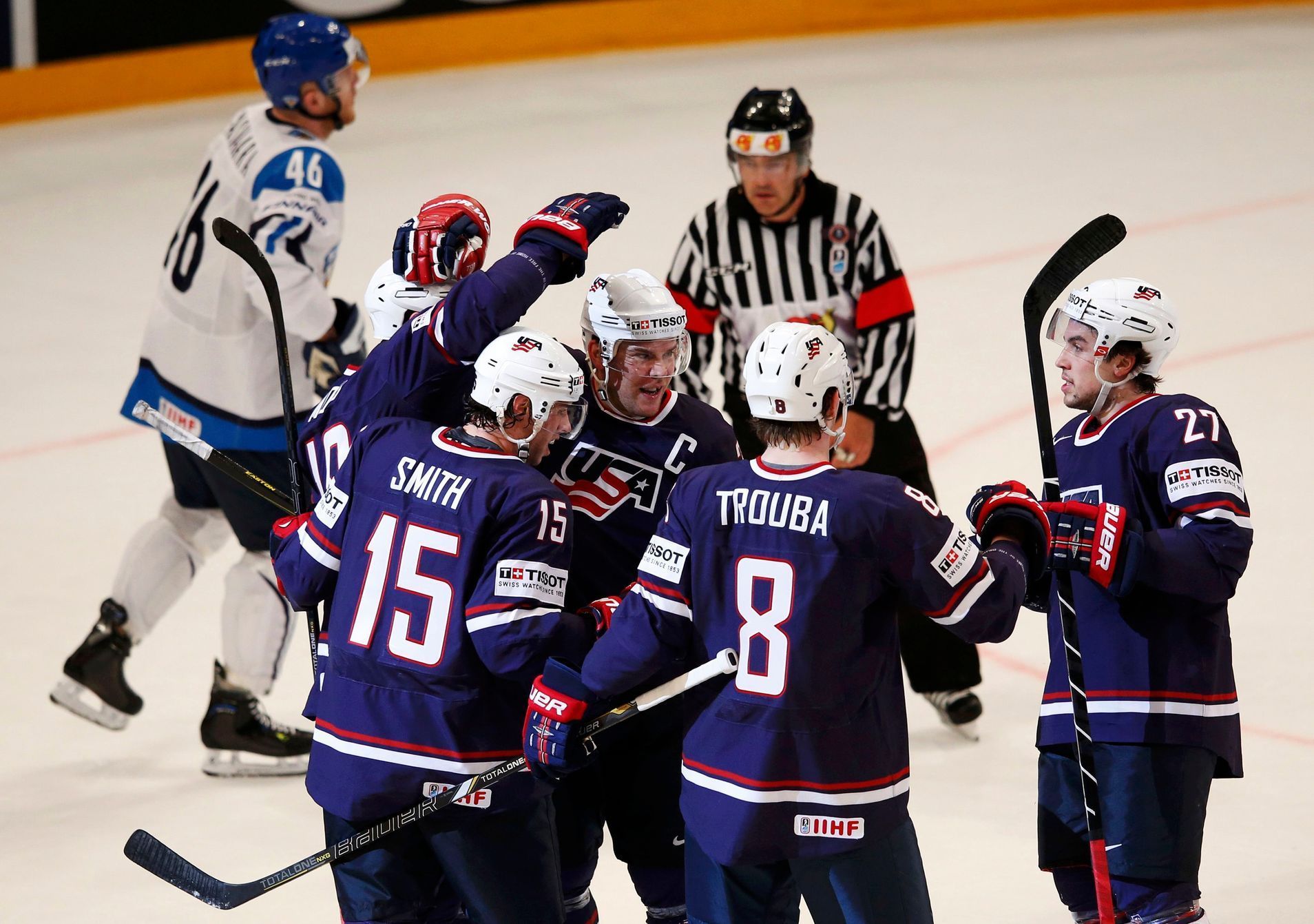 Hokej, MS 2013, USA - Finsko: Američané slaví gól