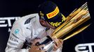 Mercedes Formula One driver Lewis Hamilton of Britain celebrates on the podium after winning the Abu Dhabi F1 Grand Prix at the Yas Marina circuit in Abu Dhabi November 2