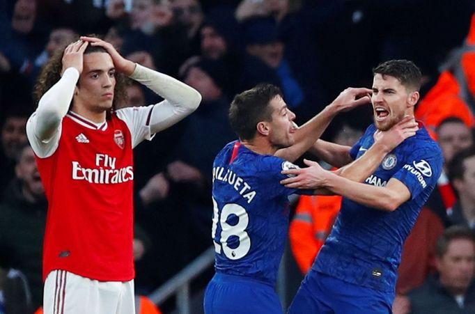 Soccer Football - Premier League - Arsenal v Chelsea - Emirates Stadium, London, Britain - December 29, 2019 Chelsea's Jorginho celebrates scoring their first goal with C