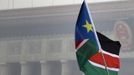 South Sudan's national flag flutters in front of the Great Hall of the People at Tiananmen square in Beijing