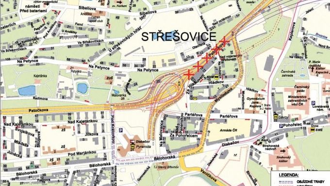 Mapka uzavírky Patočkovy ulice