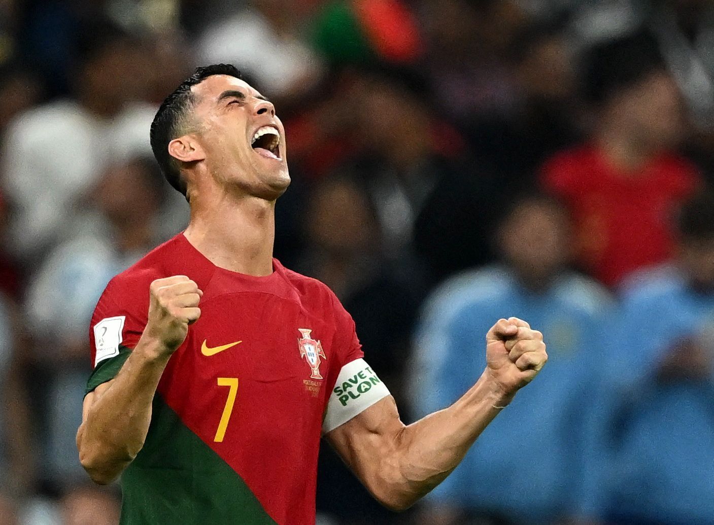 Cristiano Ronaldo slaví gól v zápase MS 2022 Portugalsko - Uruguay