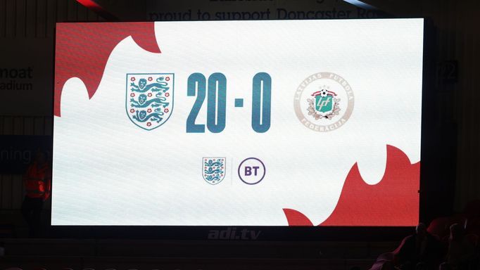 Soccer Football - Women's World Cup Qualifier - Group D - England v Latvia - Keepmoat Stadium, Doncaster, Britain - November 30, 2021 General view of the scoreboard after