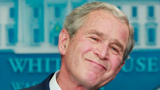 George Bush na závěrečné tiskové konferenci v Bílém domě, kde se ohlížel za osmi lety své vlády