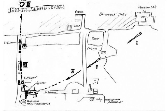 Schéma zaznamenává trasu a pozice pozorování neidentifikovaného objektu V.F. Pavlenkem v Petrozavodsku 20. 9. 1977