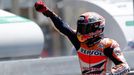 Honda MotoGP rider Marc Marquez of Spain celebrates after winning the French Grand Prix at the Le Mans circuit May 18, 2014. REUTERS/Stephane Mahe (FRANCE - Tags: SPORT M