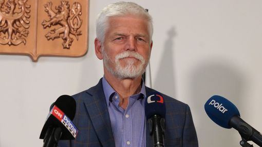 Prezident Petr Pavel na tiskové konferenci v Bruntále v květnu 2025