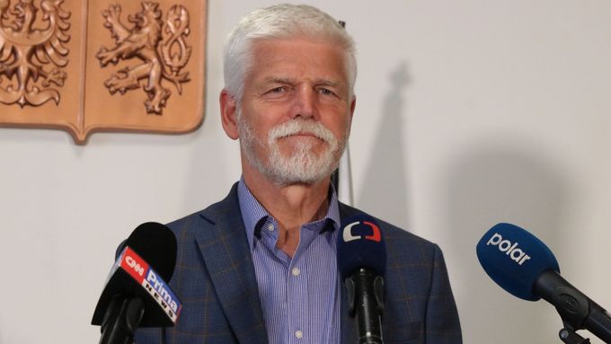 Prezident Petr Pavel na tiskové konferenci v Bruntále v květnu 2025
