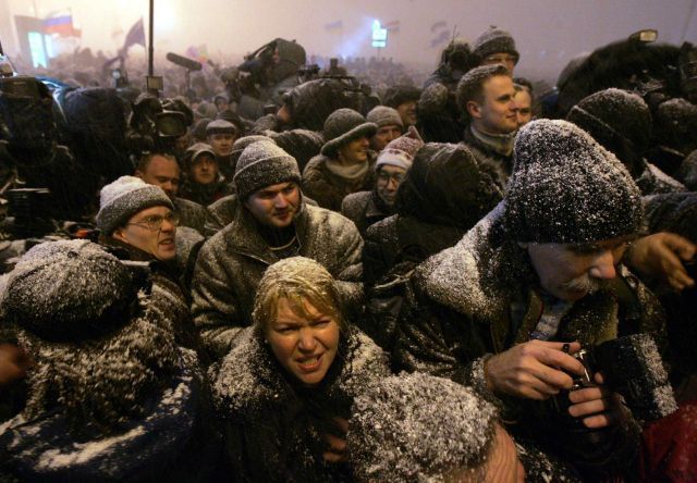 Běloruská demonstrace pod sněhem