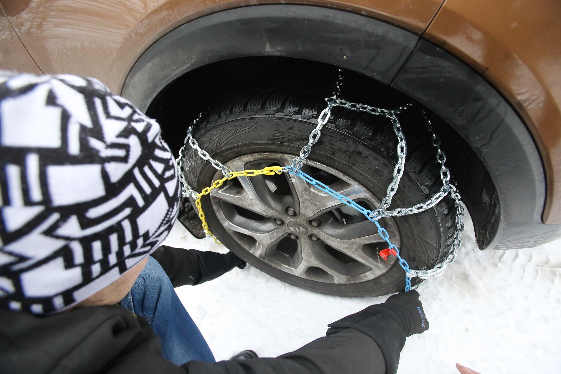Zimní řetězy a testování Kia Sorento