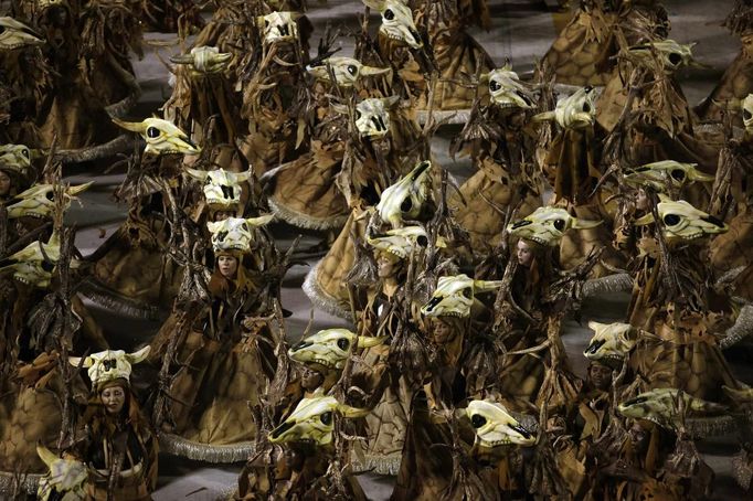 Revellers from the Vila Isabel samba school participate in the annual Carnival parade in Rio de Janeiro's Sambadrome February 12, 2013. REUTERS/Ricardo Moraes (BRAZIL - Tags: SOCIETY) Published: Úno. 12, 2013, 7:36 dop.