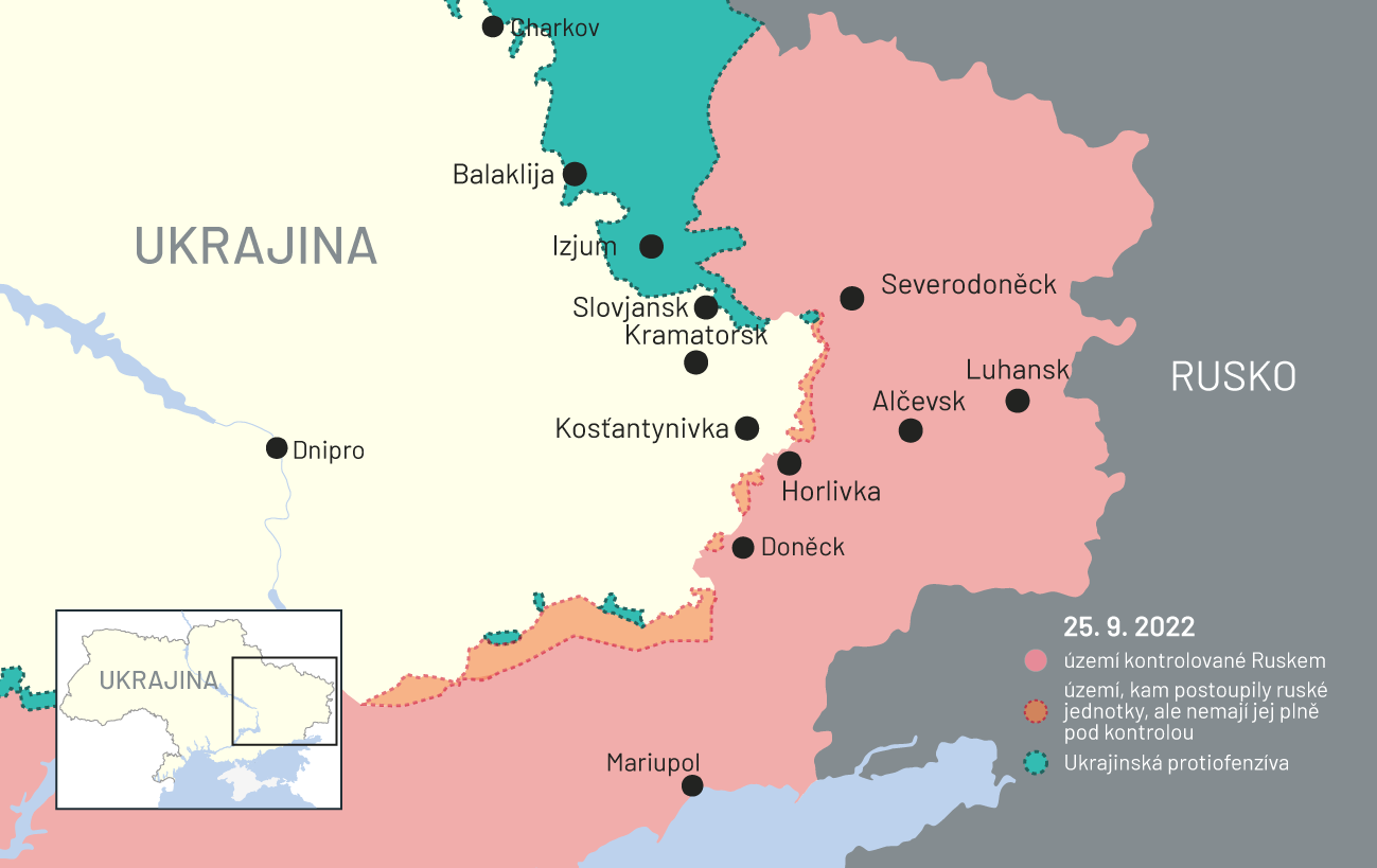 25. září 2022: Mapa bojů na Ukrajině