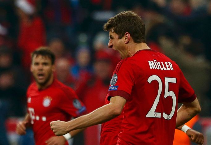 Bayern Munich's Thomas Mueller celebrates after scoring a goal