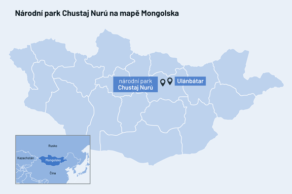 Chustaj Nurú na mapě Mongolska.