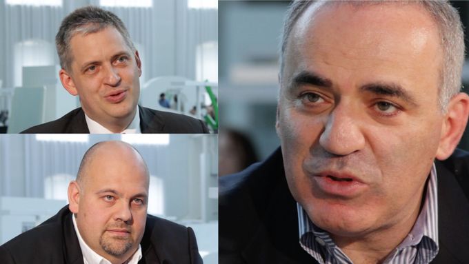 Ministr Dienstbier o boji s exekucemi; Garri Kasparov hodnotí zahraniční politiku Vladimira Putina a generální ředitel ČD obhajuje svůj plat.