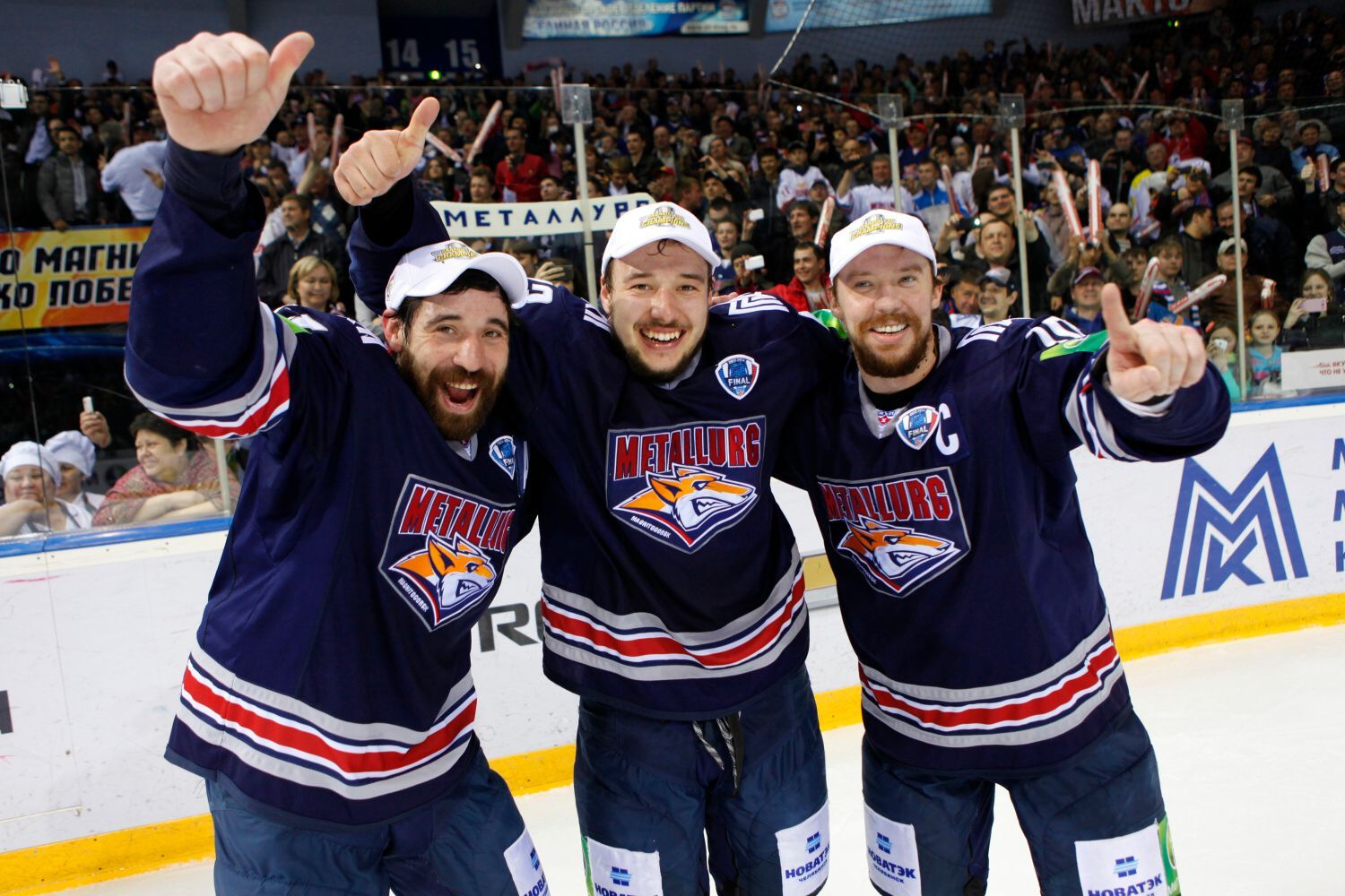 7. finále KHL, Magnitogorsk-Lev: Denis Zaripov, Jan Kovář a Sergej Mozjakin