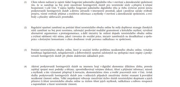 Výňatek z nařízení Evropského parlamentu a Rady z 29. dubna 2021
o potírání šíření teroristického obsahu online.