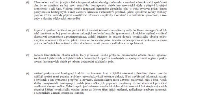 Výňatek z nařízení Evropského parlamentu a Rady z 29. dubna 2021
o potírání šíření teroristického obsahu online.