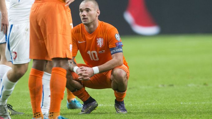 Zklamaný kapitán Nizozemců Wesley Sneijder po utkání s Českou republikou.