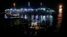 The Costa Concordia cruise liner is seen at Giglio harbour at Giglio Island, early July 18, 2014.