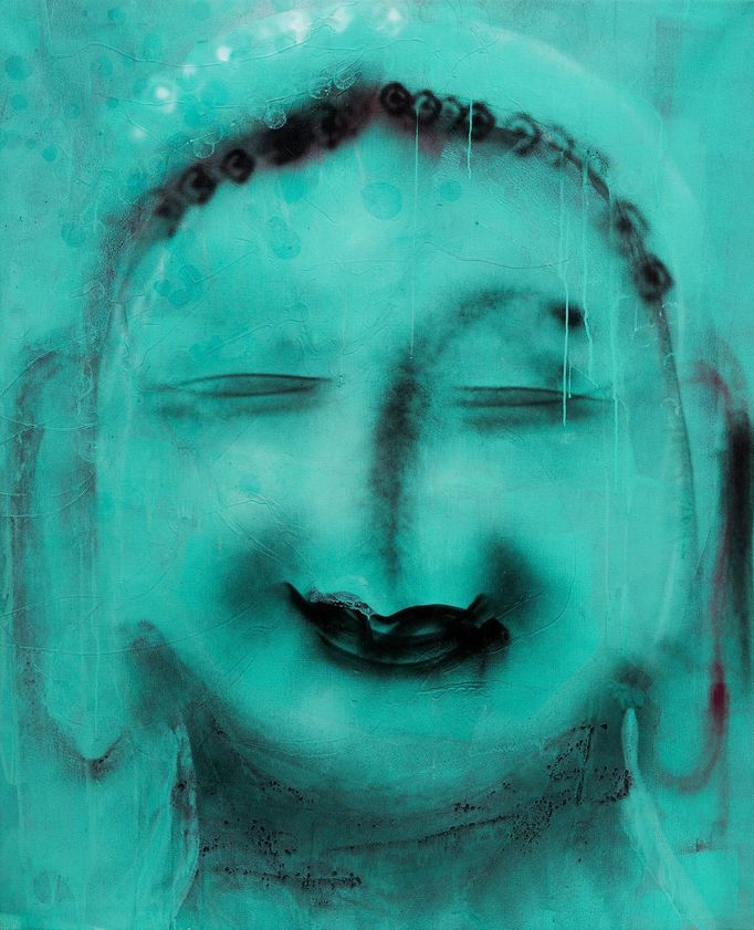 Jiří Georg Dokoupil: Turkis Buddha, 2004, spray na plátně, 135 x 110cm.