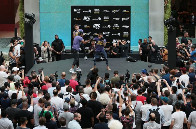 MMA - UFC 242 Open Workout - Khabib Nurmagomedov &amp; Dustin Poirier - Yas Mall, Abu Dhabi, United Arab Emirates - September 4, 2019  Dustin Poirier during the workout