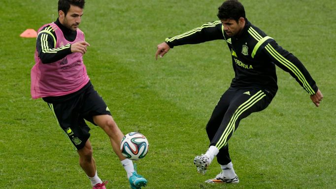 Cesc Fábregas a Diego Costa na tréninku Španělů