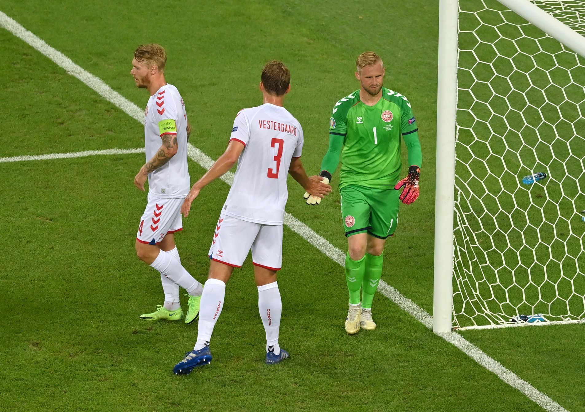 Brankář Dánska Kasper Schmeichel v utkání proti Česku Euro 2020 Dánsko Česko