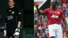 Dwight Yorke z Manchesteru (vpravo) a australský brankář Mark Bosnich (vlevo)