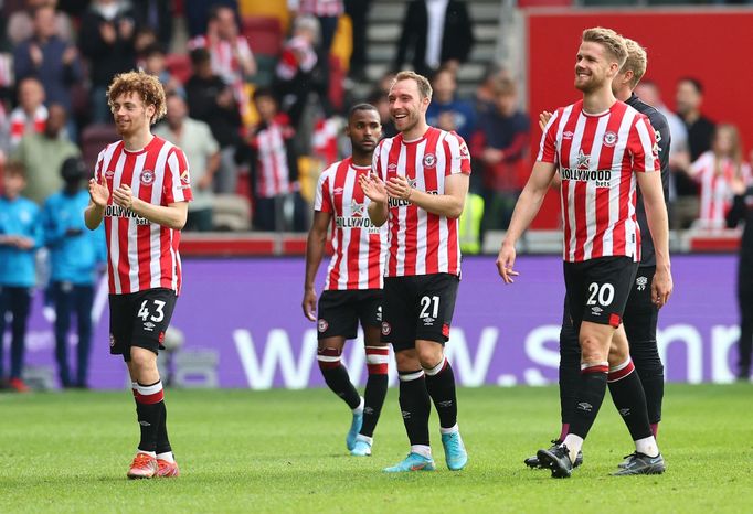 Soccer Football - Premier League - Brentford v Southampton - Brentford Community Stadium, London, Britain - May 7, 2022 Brentford's Nathan Young-Coombes, Christian Erikse