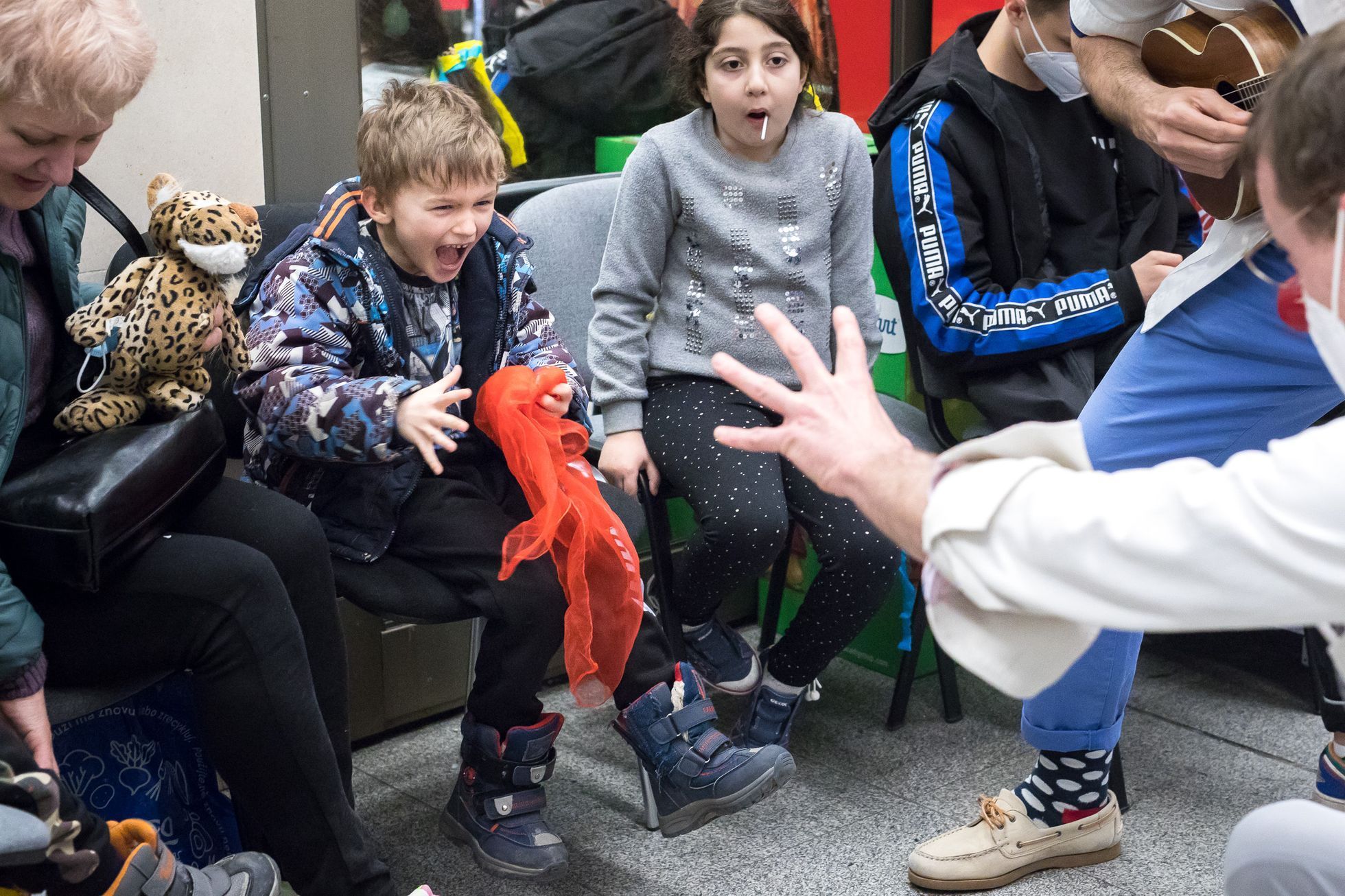 Ukrajinští uprchlíci v Kongresové centrum v Praze - uprchlické centrum