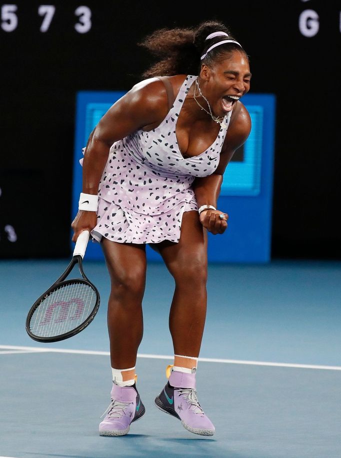 Tennis - Australian Open - Second Round - Melbourne Park, Melbourne, Australia - January 22, 2020. Serena Williams of the U.S. reacts during the match against Slovenia's