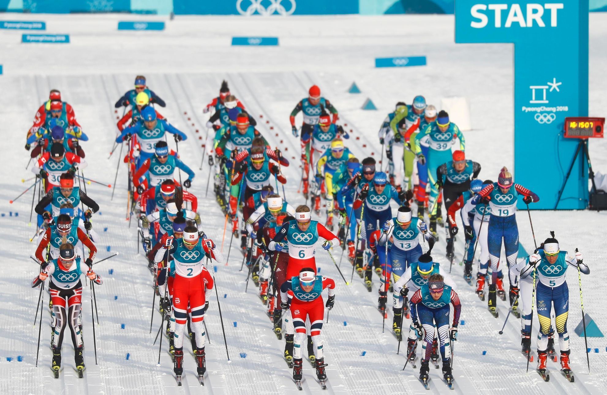Start skiatlonu žen na ZOH 2018