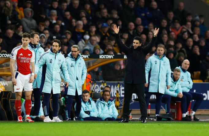 Kouč Arsenalu Mikel Arteta zuří v utkání s Wolvehamptonem