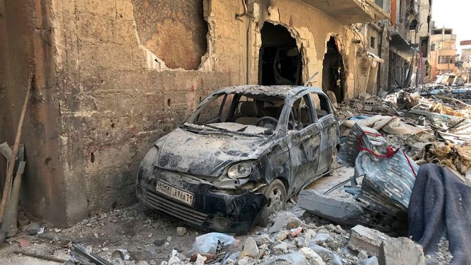 Rozbombardované město Dúmá.