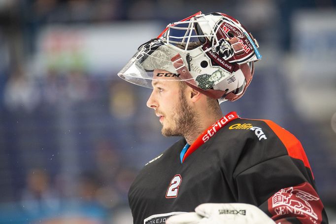 13. kolo hokejové Tipsport extraligy, Vítkovice - Hradec Králové: Hradecký brankář Marek Mazanec.