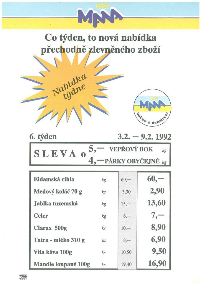 Leták s akční nabídkou z roku 1991