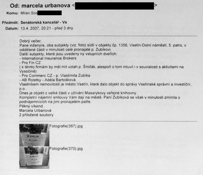 mail - vyšetřování - Čunek